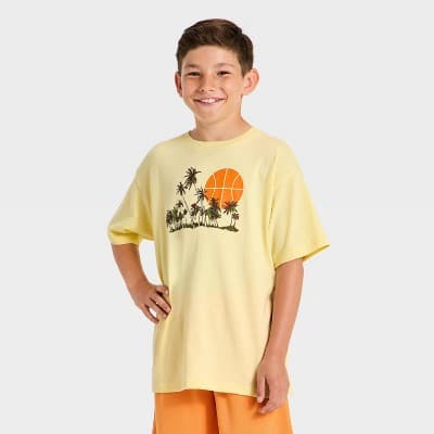 Boys' Short Sleeve Cotton Blend Active T-Shirt - All In Motion™ Yellow L