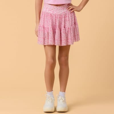 Blogilates Girls' Mommy & Me Ballerina Skort - Pink Floral Print XL