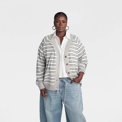 KBB by KAHLANA Women's 'The Grandpa Cardi Sweater' - Gray Striped XXL