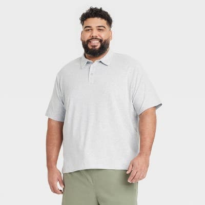 Men's Big & Tall Comfort Wear Polo Shirt - Goodfellow & Co™ Heathered Gray 3XL: Cotton-Modal Blend, Midweight Jersey,