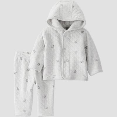 Little Planet By Carter's Organic Baby 2pc Quilted Hooded Set - Gray 3M