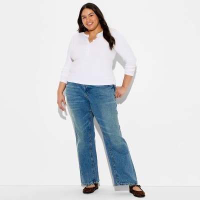 Women's Long Sleeve Henley Shirt - Wild Fable™ White 2X