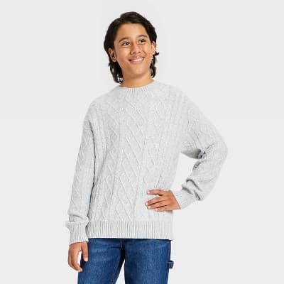 Boys' Cable Knit Pullover Sweater - art class™ Heather Gray M