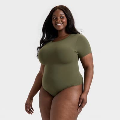 Women's Luxury Collection 4-Way Stretch Short Sleeve Bodysuit - Auden™ Moss Green 2X