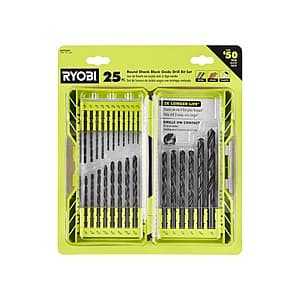 25-Piece RYOBI Black Oxide Round Shank Twist Drill Bit Set $13 + Free Shipping