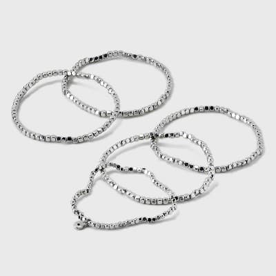 Beaded Stretch Bracelet Set 5pc - Universal Thread™ Silver: Recycled Brass, One Size Fits Most, 2.5" Length