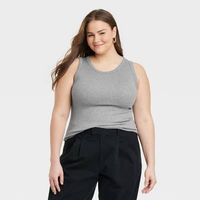 Women's Slim Fit Ribbed Tank Top - A New Day™ Heather Gray L: Cotton Modal Blend, Sleeveless Pullover, Knit Fabric
