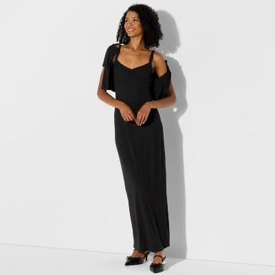 Women's Sleeveless Ribbed Maxi Bodycon Dress and Cardigan Set - Wild Fable™ Black S