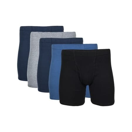 George Men's Covered Waistband Regular Leg Boxer Briefs, 5-Pack