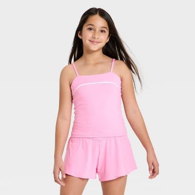 Girls' Piped Tank Top - All In Motion™ Vibrant Pink L