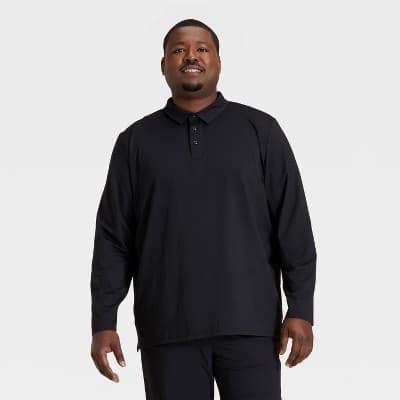 Men's Long Sleeve Soft Stretch Polo Shirt - All In Motion™ Black L