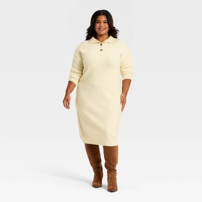Women's Long Sleeve Midi Sweater Dress - Universal Thread™ Cream XXL