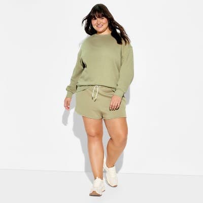 Women's Mid-Rise Fleece Pull-On Shorts - Wild Fable™ Dark Taupe 2X