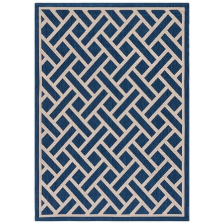 SAFAVIEH Courtyard Janey Geometric Indoor/Outdoor Area Rug Navy/Light Beige, 5'3" x 7'7"