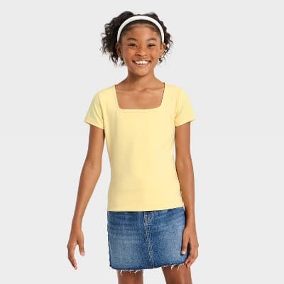 Girls' Square Neck Super Soft T-Shirt - art class™ Yellow XS