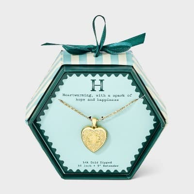 14K Gold Dipped Heart Charm H Initial Necklace - A New Day™ Gold