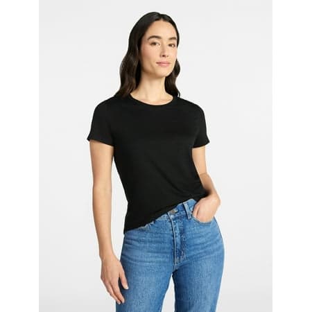 Time and Tru Women's Cotton Crewneck Tee with Short Sleeves, Sizes XS-XXXL