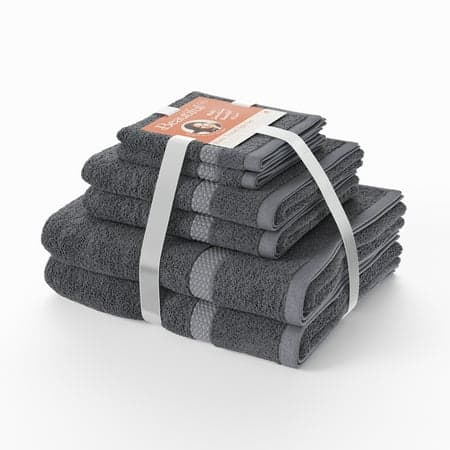 Beautiful by Drew Barrymore 6-Piece Dobby Bath Towel Set, Soft 100% Cotton, Charcoal Gray