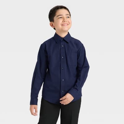 Boys' Long Sleeve Button-Down Dress Shirt - Cat & Jack™ Navy Blue XS