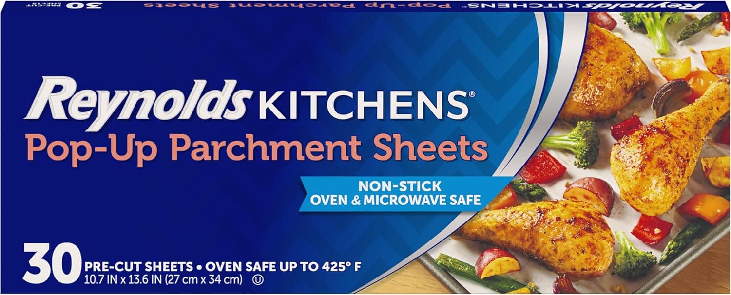 Reynolds Kitchens Pop-Up Parchment Paper Sheets, 10 x 13 Inches, 30 Count