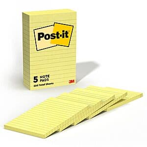 5-Pack of Bright Yellow Post-it Notes - Only $4
