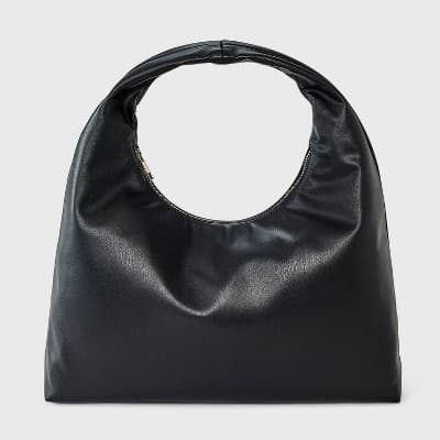 Faux Leather Soft Shoulder Bag - A New Day™ Black