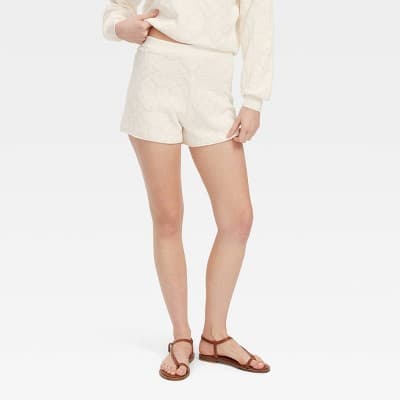 Women's Daisy Floral Embossed Terry Drawstrings Shorts Cream - Roller Rabbit x Target XXS