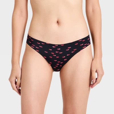 Women's Invisible Edge Bikini Underwear - Auden™ Black Lip Print L