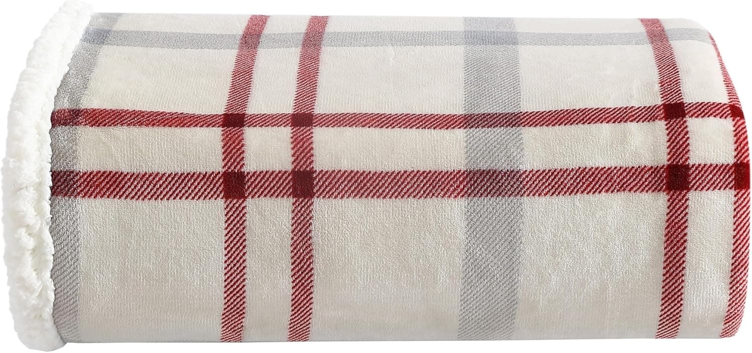 Eddie Bauer - Throw Blanket, Brushed Fleece & Plush Sherpa Bedding, Blanket for Couch & Bed (New Castle Red, 50" x 60")