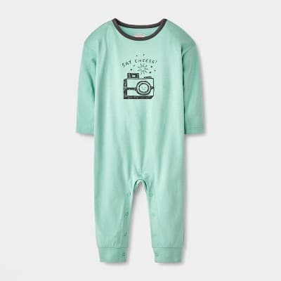 Baby Say Cheese Camera Long Sleeve Romper - Cat & Jack™ Blue 6-9M
