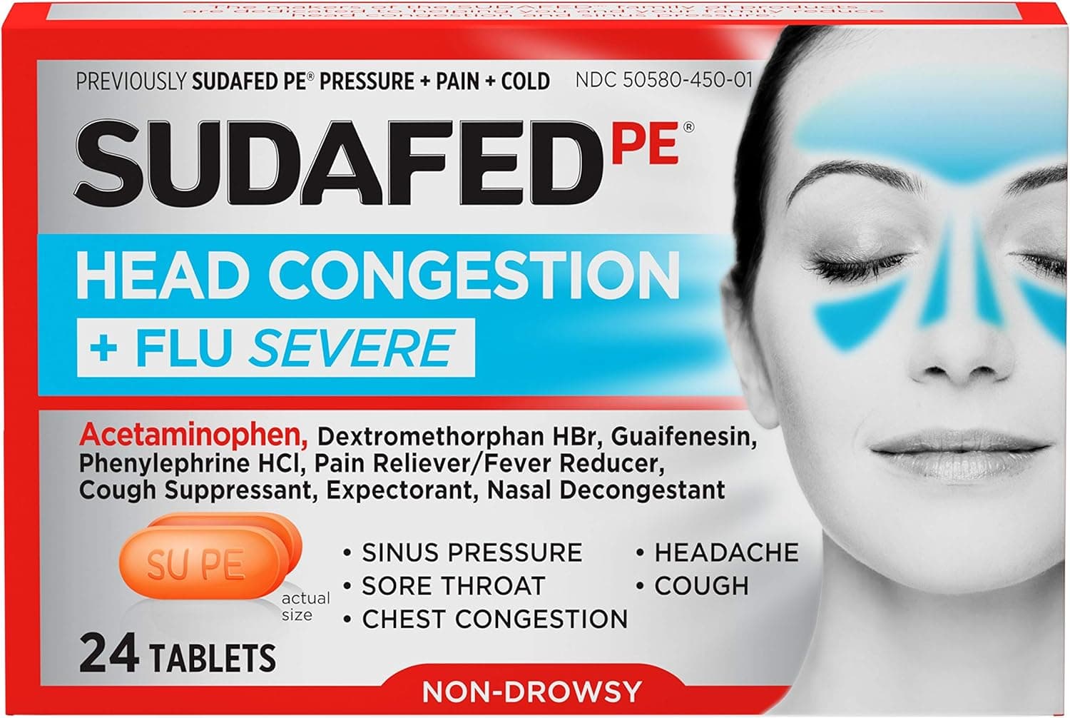 Get Relief from Head Congestion & Flu with Sudafed PE Tablets