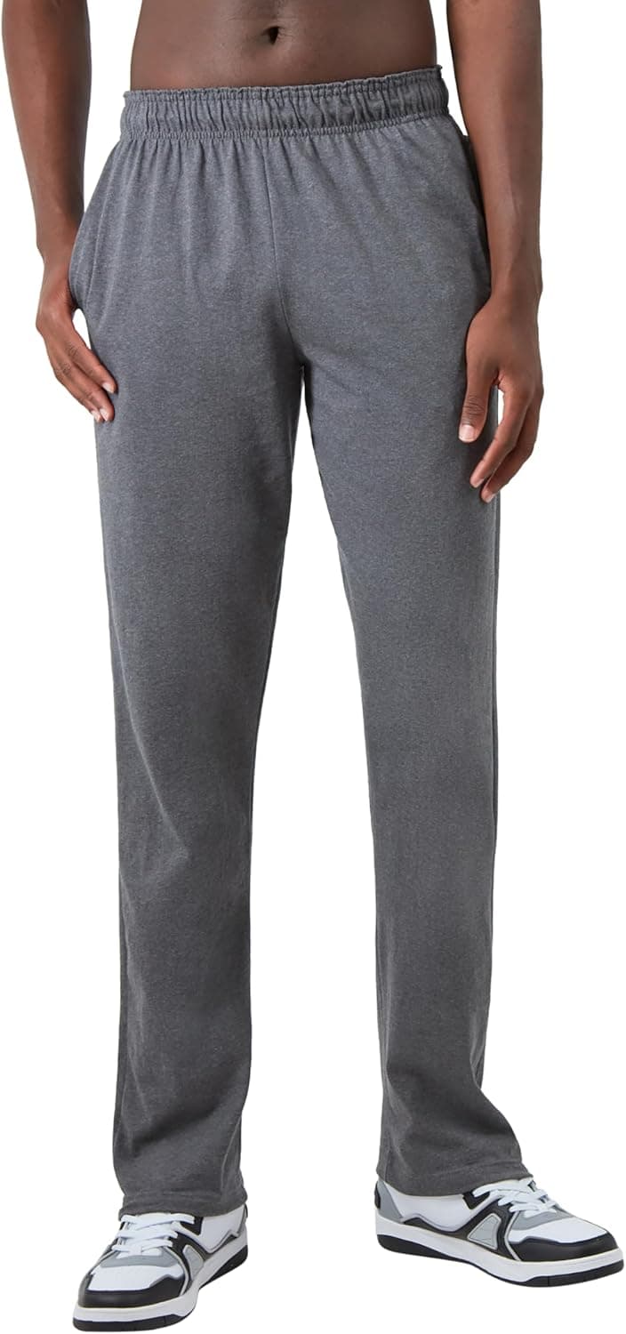 Champion Men's Everyday Open Hem Cotton Pants, 32.5" Inseam, Cotton Knit Pants Left Hip "C" Logo, Open Hem Jersey Pants