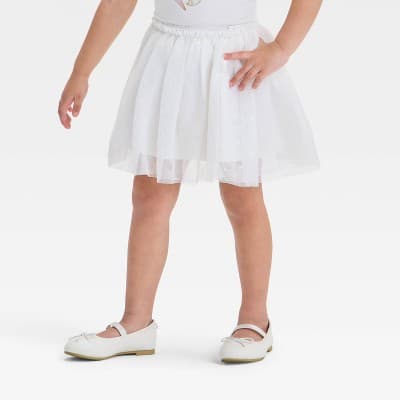 Toddler Girls' Tulle Skirt - Cat & Jack™ Cream 2T: Recycled Polyester, Adjustable Waistband, Elastic Closure, Above Knee Length