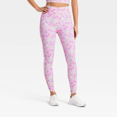 Women's Floral Print High-Rise Piped Leggings - JoyLab™ Pink XXS