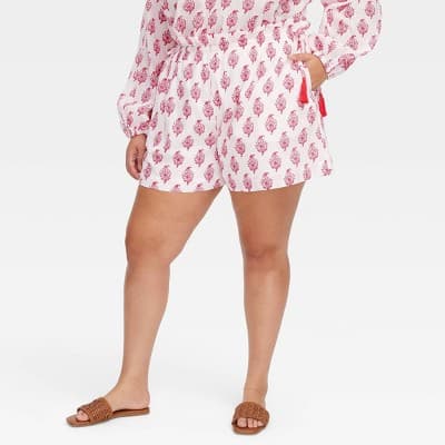Women's Bouquet Side-Tie Beach Pull-On Shorts Pink - Roller Rabbit x Target XXL