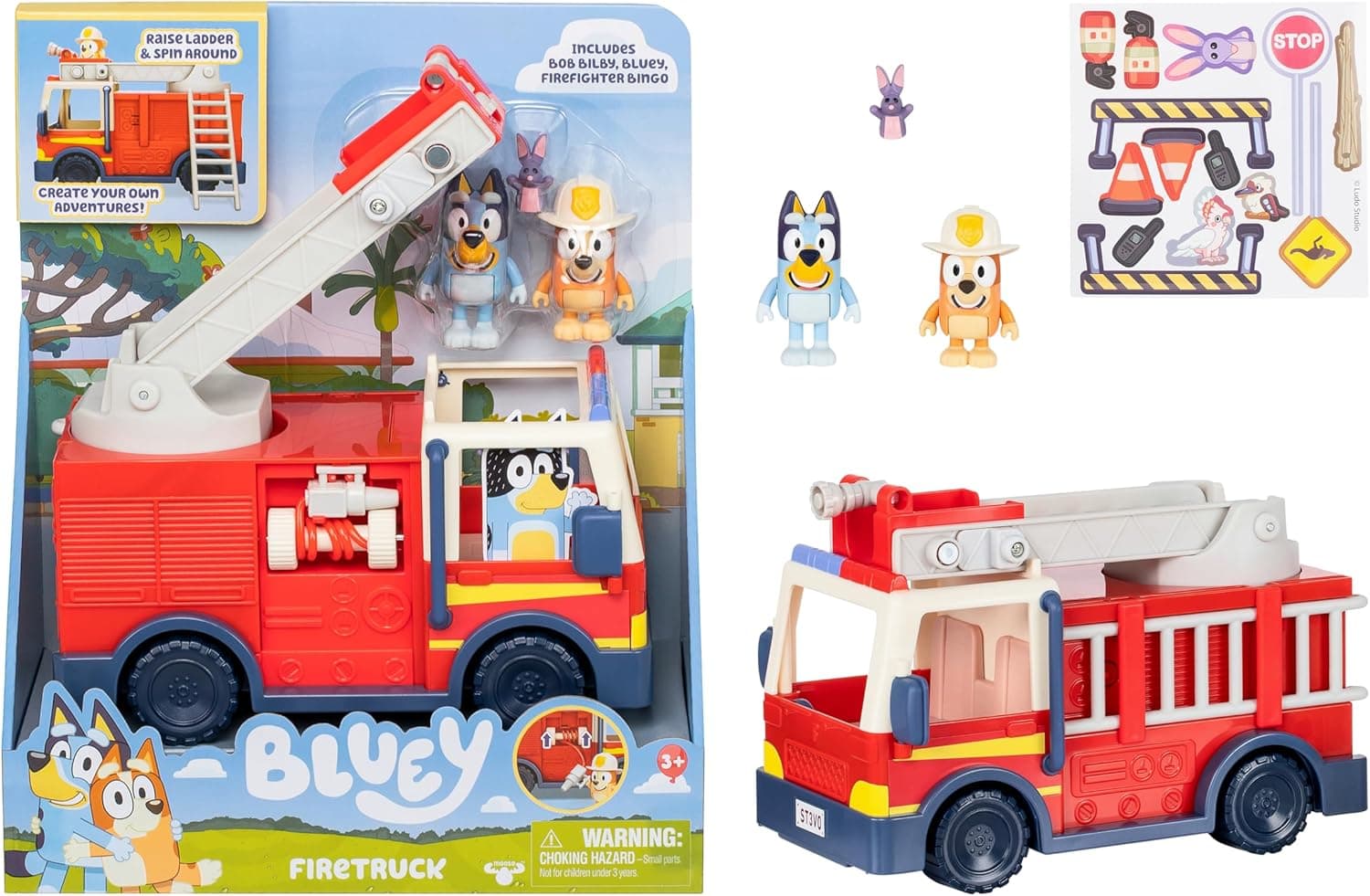 Bluey Firetruck Toy - Spinning Ladder, Water Hoses for Toddlers