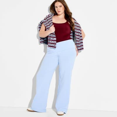 Women's Soft Cotton Low-Rise Straight Leg Pull-On Pants - Wild Fable™ Light Blue 1X
