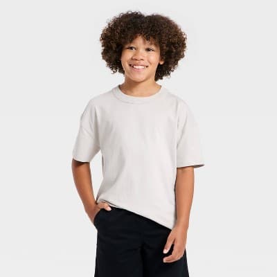 Boys' Short Sleeve Oversized T-Shirt with Skateboarder Back Graphic - Cat & Jack™ Cream S