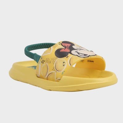 Girls' Minnie Mouse Slide Sandals - Yellow 11/12: Disney Toddler Slingback, Open Toe, Textured Outsole