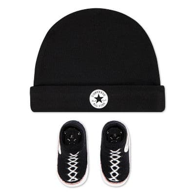 Converse Baby Beanie with Booties Gift Box Set - Black 0-6M