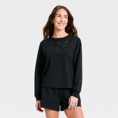 Women's Eyelet Sweatshirt - A New Day™ Black S