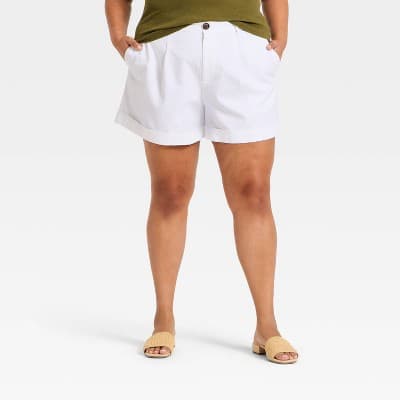 Women's High-Rise Luxe Linen Tailored Shorts - A New Day™ White 17