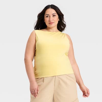 Women's Sculpt Boat Neck Tank Top - A New Day™ Yellow 1X