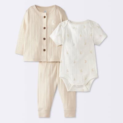 Baby 3pc Bunnies Top & Bottom Set - Cloud Island™ Cream 6-9M