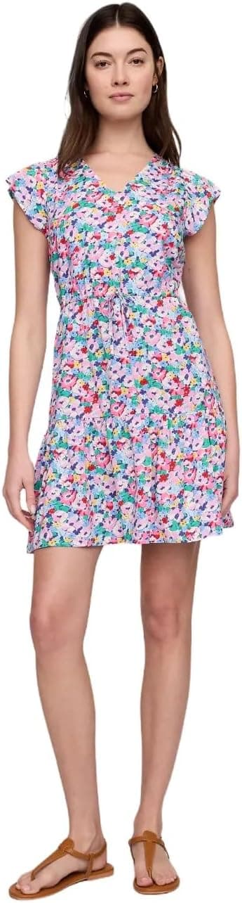 GAP Women's Tie Waist Mini Dress, Blue Ditsy Floral, L/P