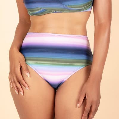 Lands' End Women's Striped High Waist Full Coverage Bikini Bottom - Multi M