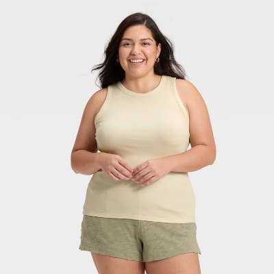 Women's Slim Fit Ribbed Tank Top - A New Day™ Cream 2X