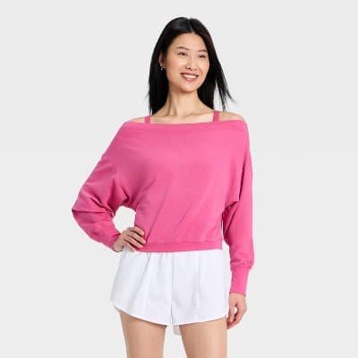Women's Modal Fleece Off The Shoulder Sweatshirt - All In Motion™ Pink XXL