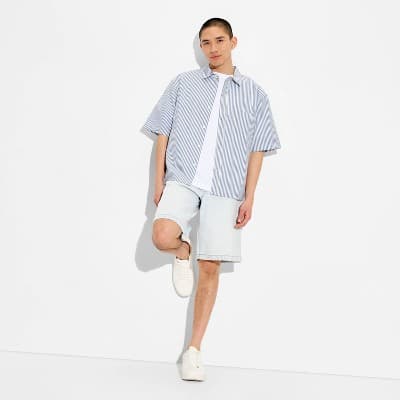 Men's Short Sleeve Collared Button-Down Shirt - Original Use™ Blue Striped L