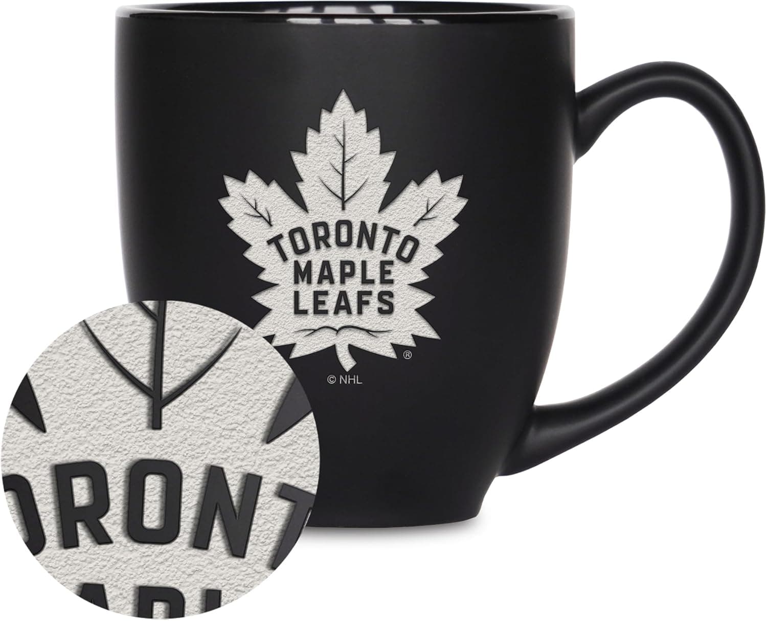 Rico Industries NHL Hockey Toronto Maple Leafs 15oz Laser Engraved Matte Black Ceramic Bistro Mug - For Hot or Cold Drinks